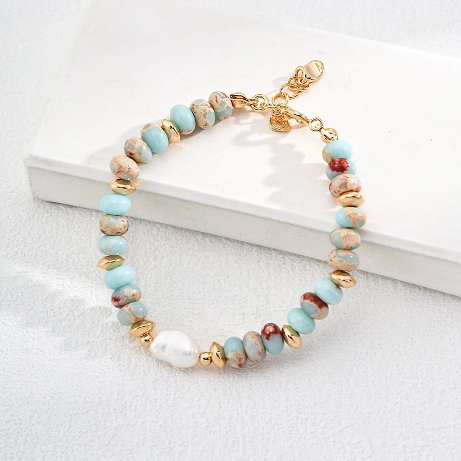 Sterling Silver Shoushan Stone and Freshwater Pearl Bracelet