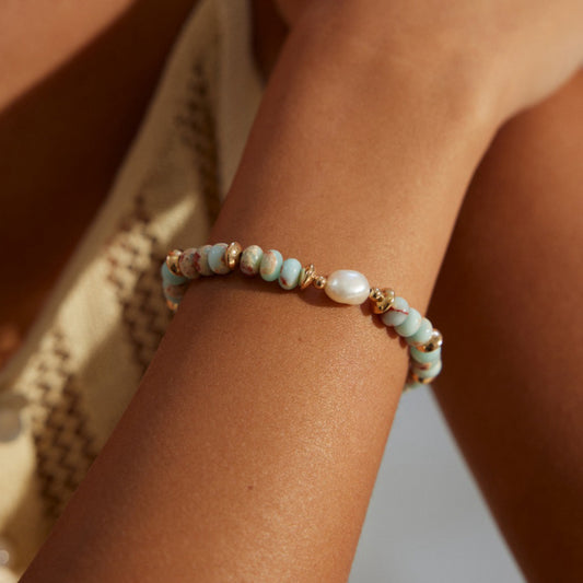 Sterling Silver Shoushan Stone and Freshwater Pearl Bracelet