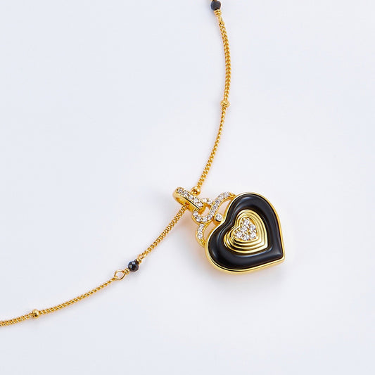 Natural Onyx Gothic Love Pendant Necklace