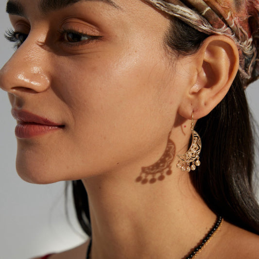 Boho Crescent Moon Earrings in Sterling Silver