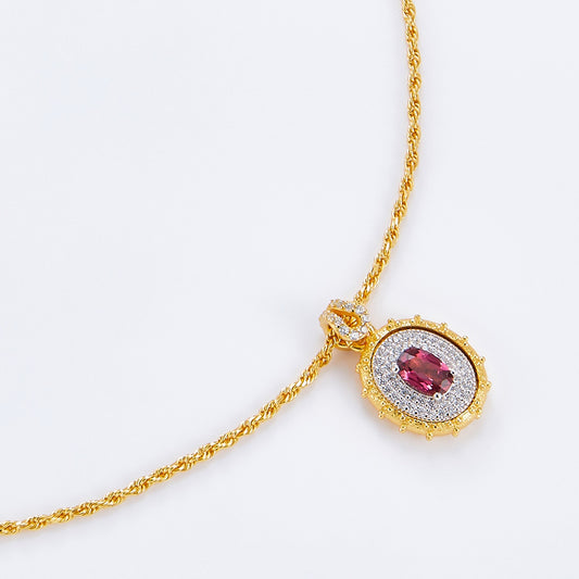 18K Gold Plated Rope Chain Necklace with Natural Pyrope