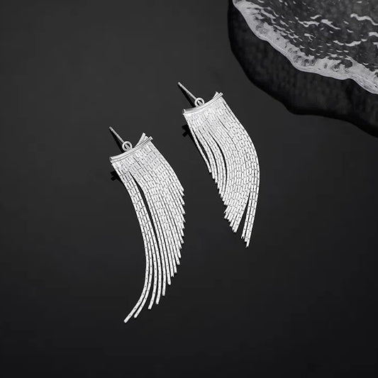 Rhodium Plated Tassel Drop Earrings