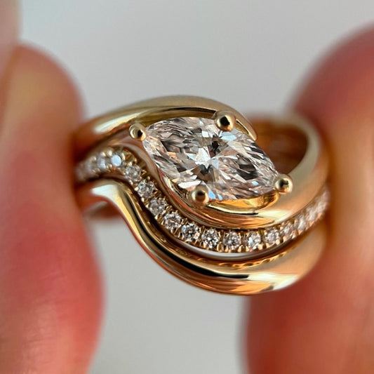 Moissanite Marquise Cut Engagement Ring in Sterling Silver