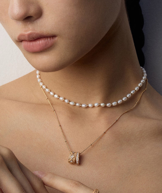 Gold Plated Cubic Zirconia Cylinder Necklace