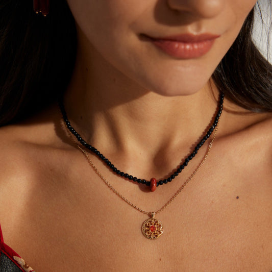 Gold Plated Vintage Red Necklace