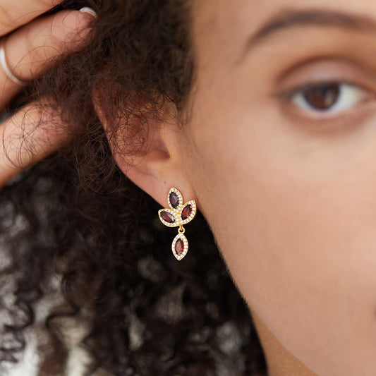 Natural Garnet Floral Drop Earrings