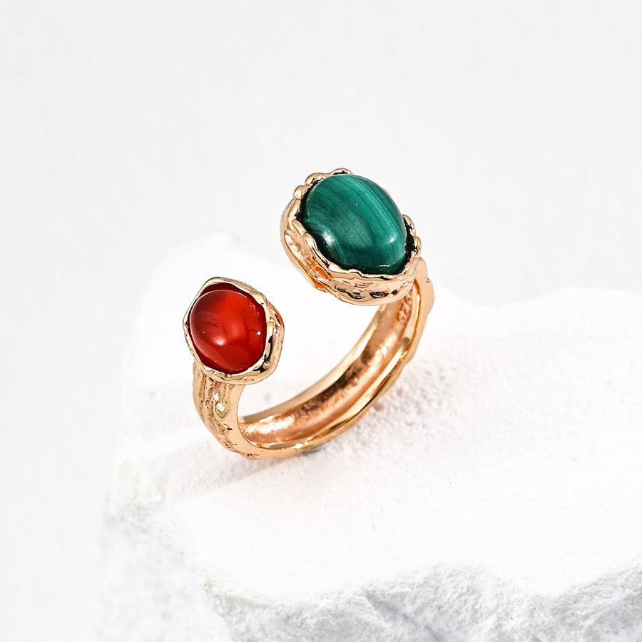Sterling Silver Malachite, Tiger's Eye & Agate Ring