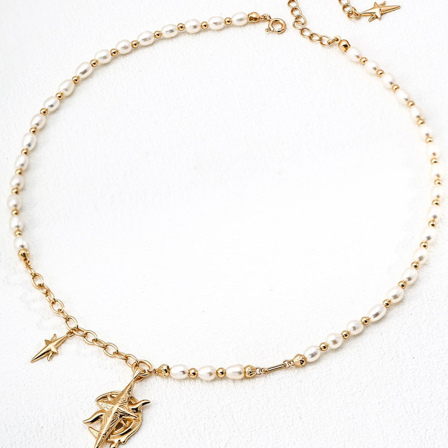 Sterling Silver Freshwater Pearl Cross Pendant Necklace