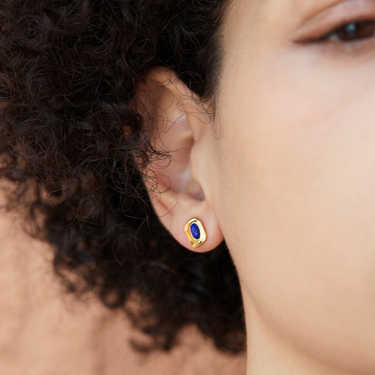 Natural Lapis Lazuli Square Stud Earrings