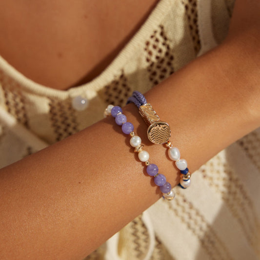 Braided Bracelet with Natural Pearl and Lapis Lazuli Accents