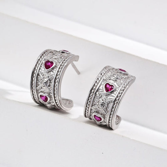 Cubic Zirconia Vintage Heart Earrings