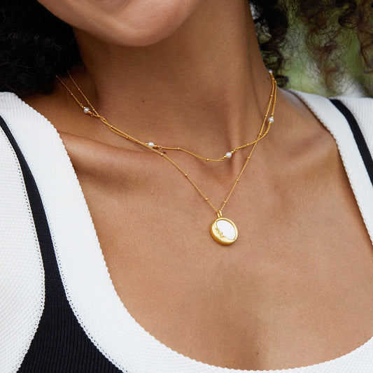 18K Gold Plated Sun Face Shell Pearl Necklace