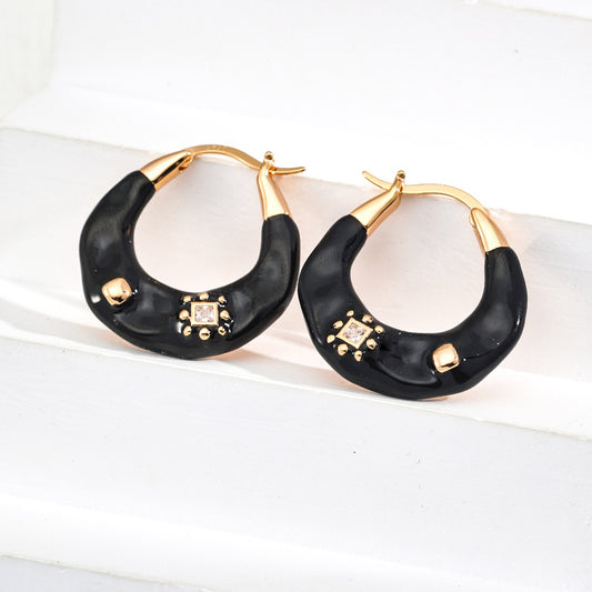 18K Gold Plated Enamel Hoop Earrings