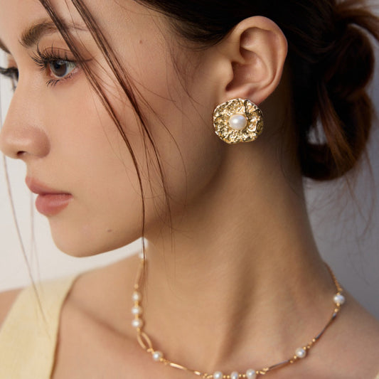 Sterling Silver Large Gold Freshwater Pearl Earrings