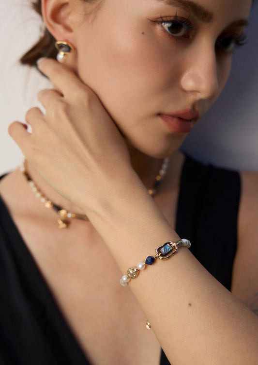 18K Gold Plated Water Grass Agate Bracelet