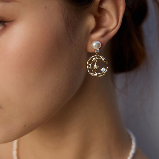 Stardust Crescent Pearl Earrings