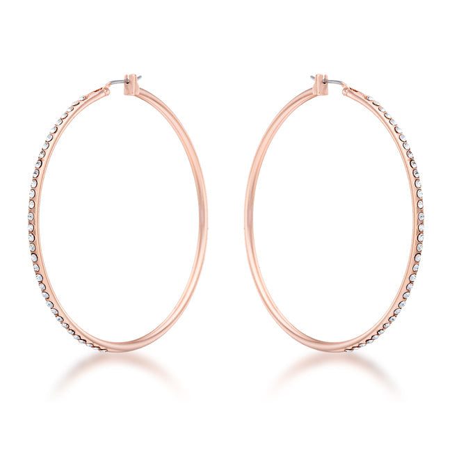 Large Rose Gold Hoop Earrings with Crystals