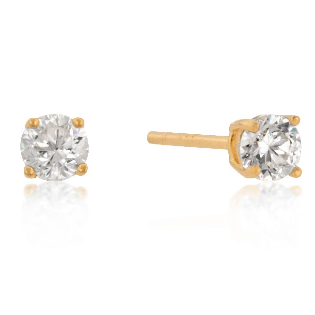 4mm Sterling Silver Round Cubic Zirconia Stud Earrings, Goldtone