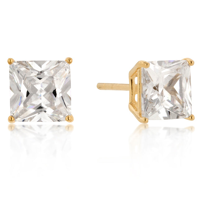 7mm Sterling Silver Round-Cut Cubic Zirconia Studs, Goldtone