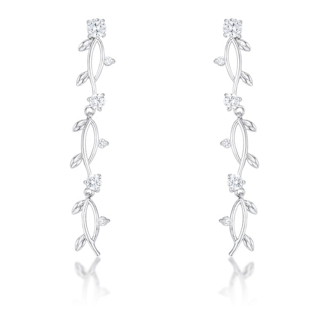 Vine Design Rhodium Drop Earrings