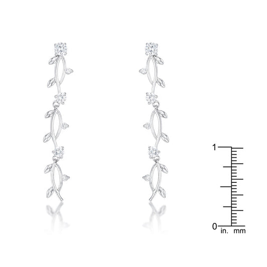 Vine Design Rhodium Drop Earrings