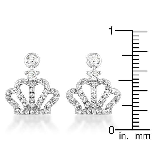 Rhodium Crown CZ Drop Earrings, 0.5 Ct