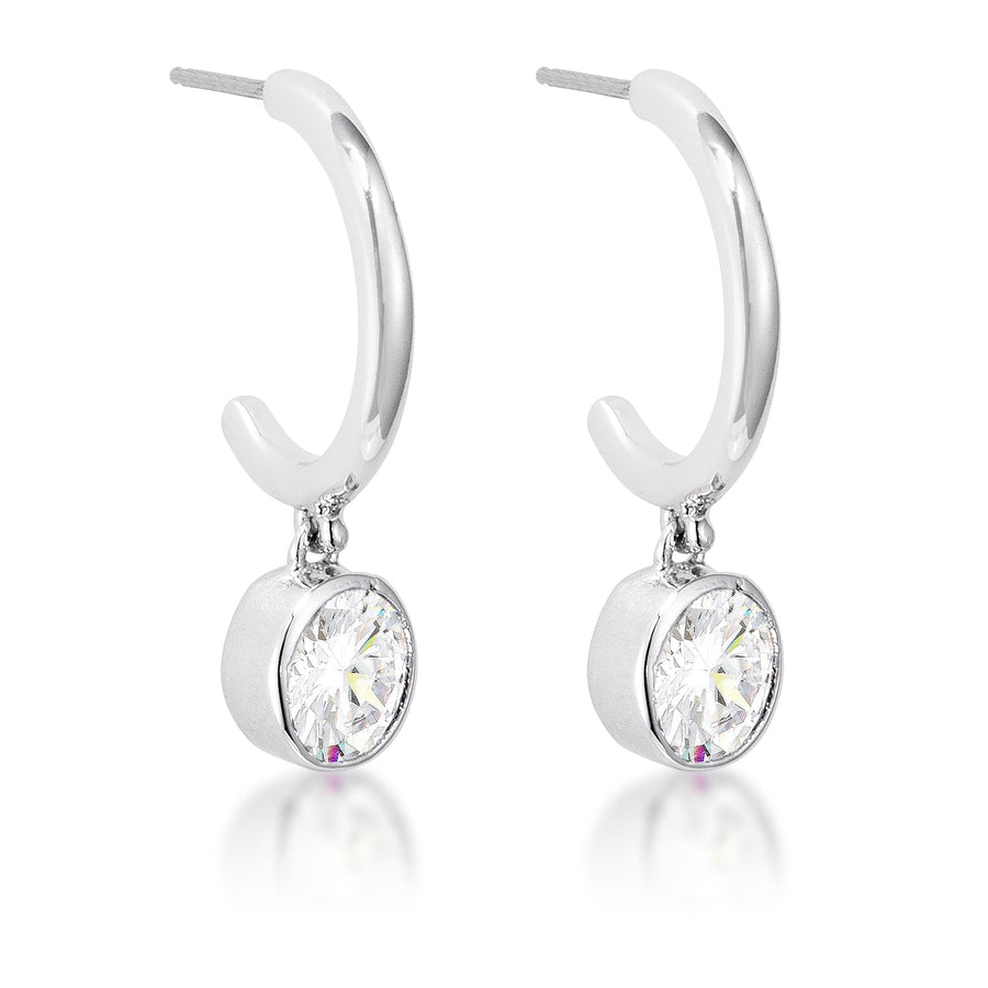 7mm Crystal Rhodium-Plated Drop Hooplet Earrings