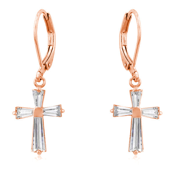 Rose Gold Crystal Cross Drop Earrings