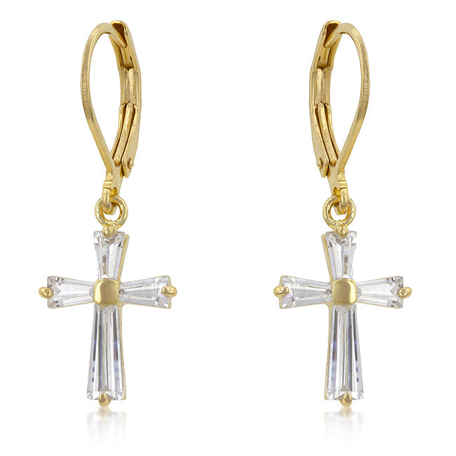 Goldtone Cubic Zirconia Cross Earrings