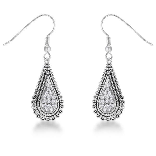 Tear Drop Rhodium Earrings with Cubic Zirconia