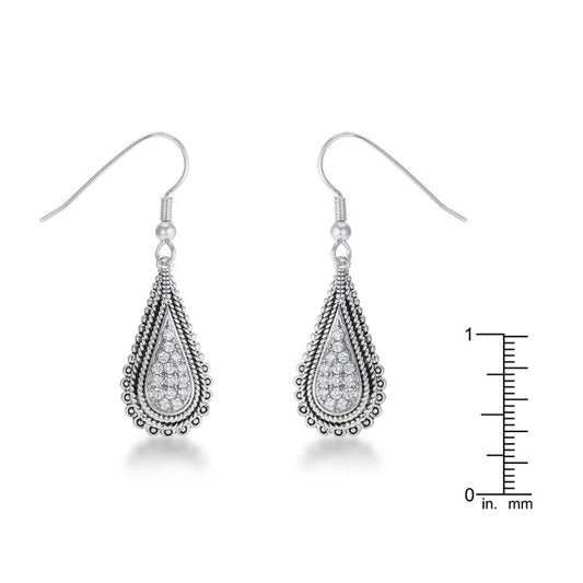 Tear Drop Rhodium Earrings with Cubic Zirconia