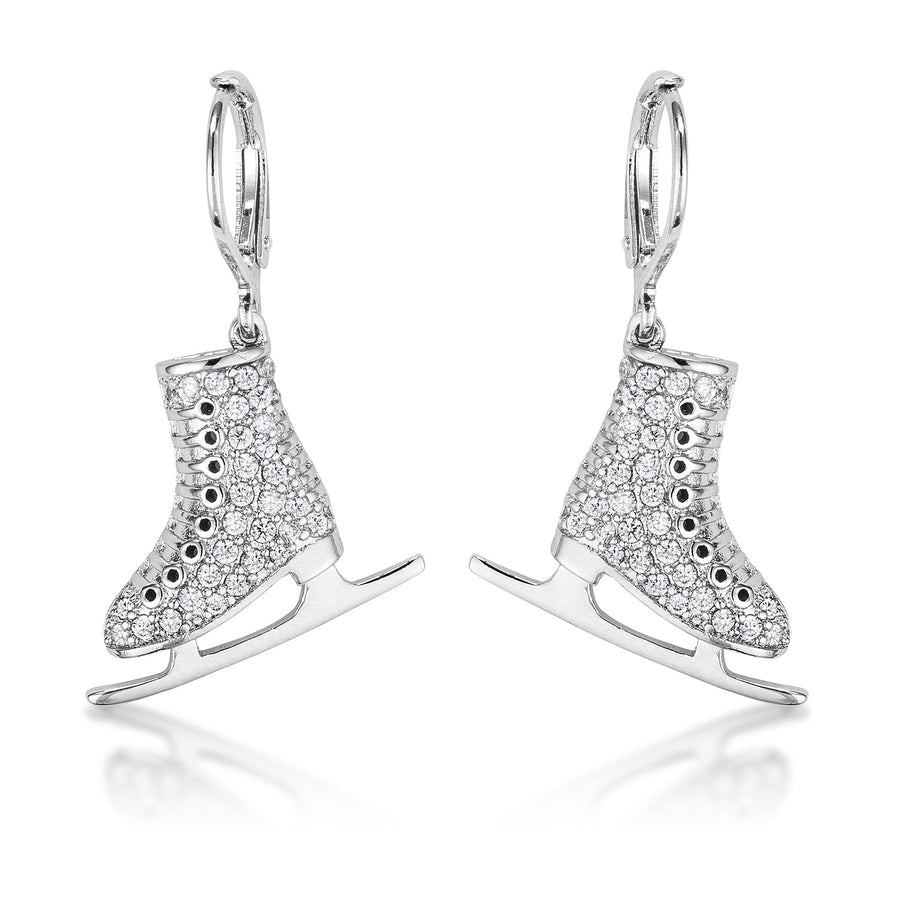 Delicate .85 Ct Rhodium Plated Ice Skate Earrings