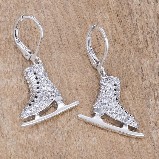 Delicate .85 Ct Rhodium Plated Ice Skate Earrings