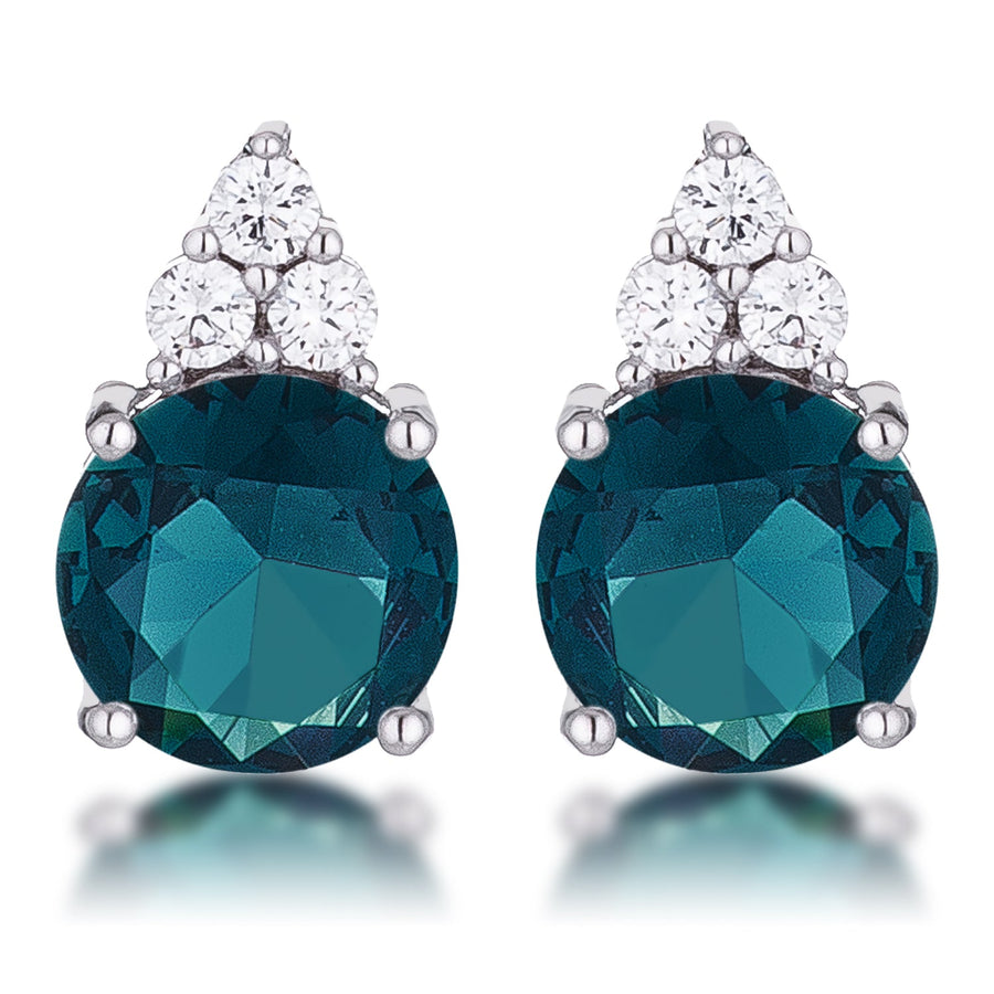 Rhodium Plated Blue Green Crystal Stud Earrings