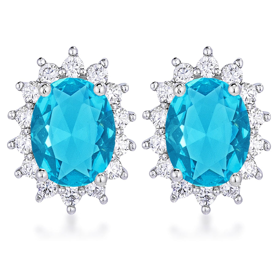 Aqua Blue Petite Rhodium-Plated Oval Earrings