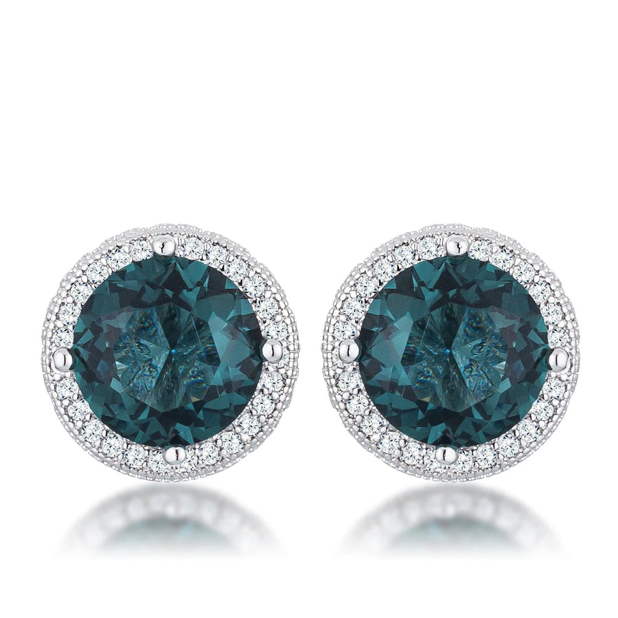Blue-Green Crystal Halo Stud Earrings