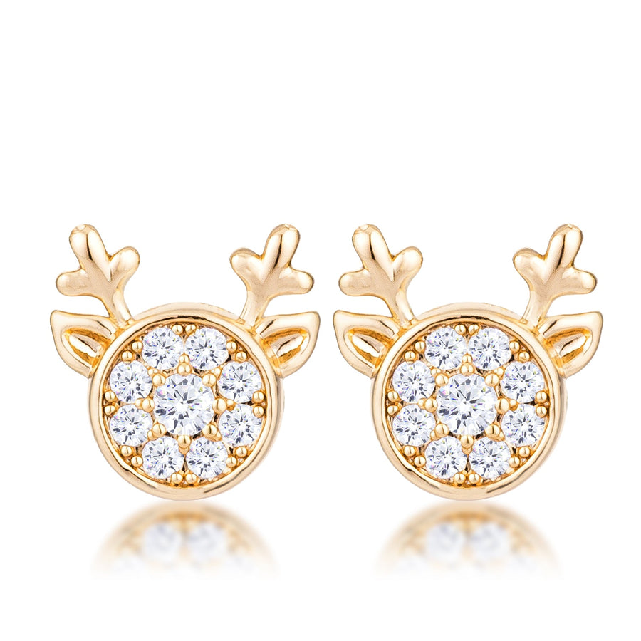 Gold-Plated Clear Crystal Reindeer Stud Earrings