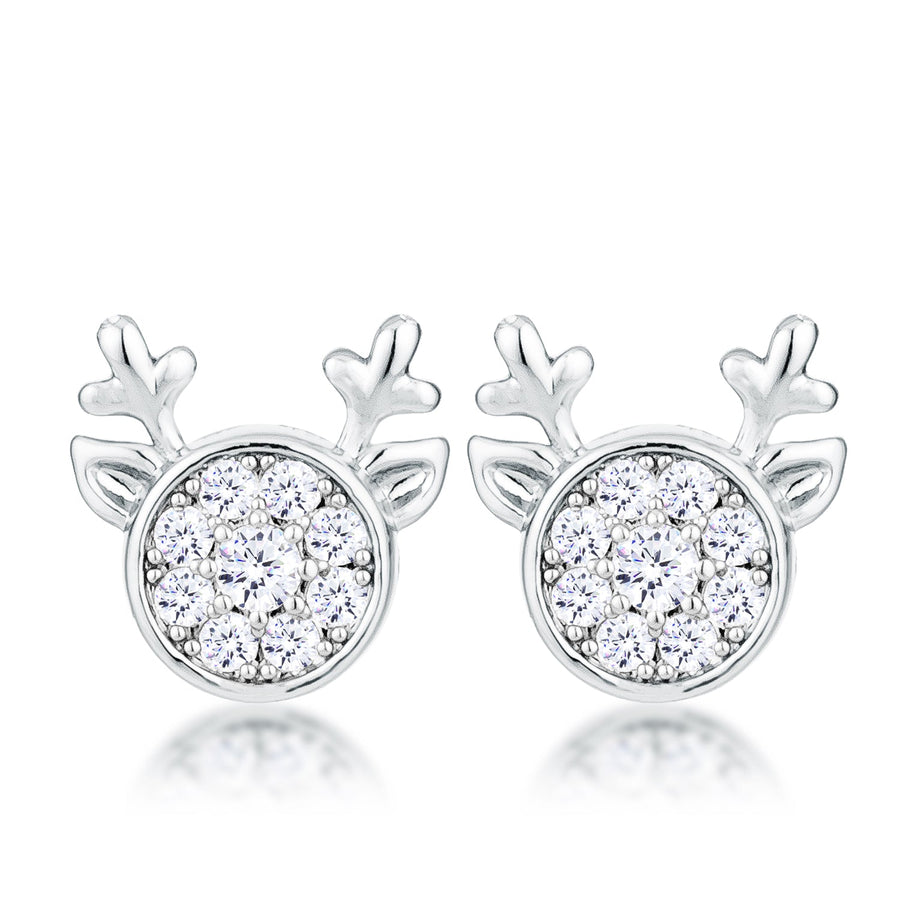 Clear Crystal Reindeer Stud Earrings, Rhodium Plated