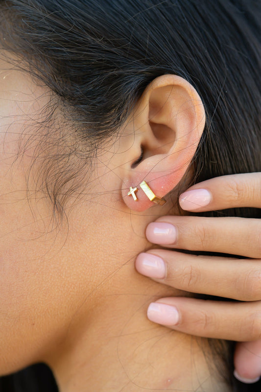 18K Gold PVD Stainless Steel Cross Stud Earrings