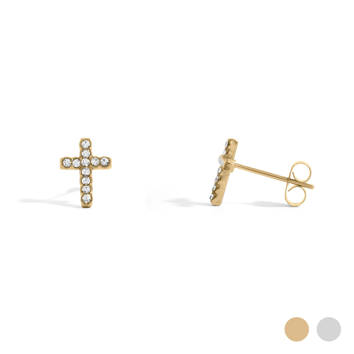 18K Gold PVD Stone Cross Earrings
