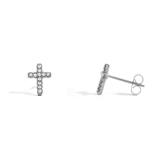 18K Gold PVD Stone Cross Earrings