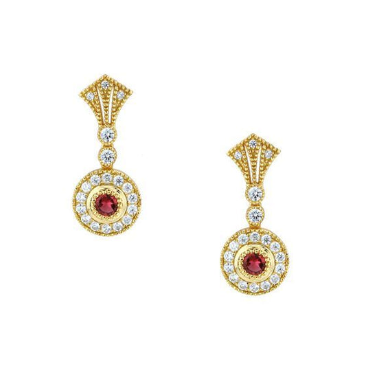 Natural Red Tourmaline Geometric Dangling Earrings