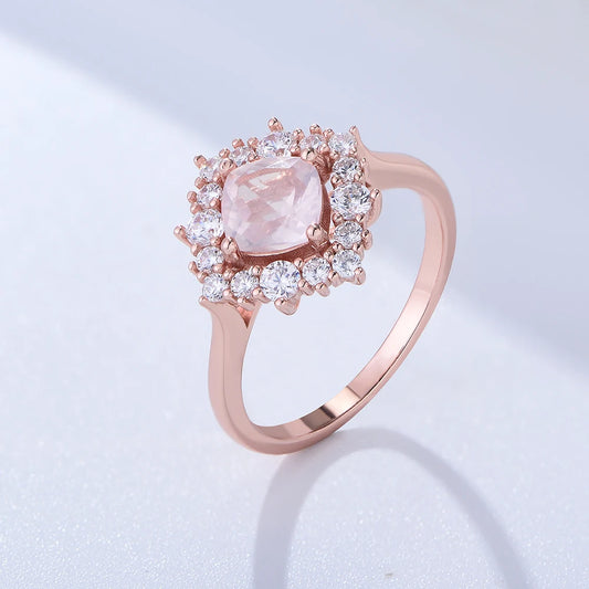 Rose Gold Plated Sterling Silver Natural Rose Quartz Ring