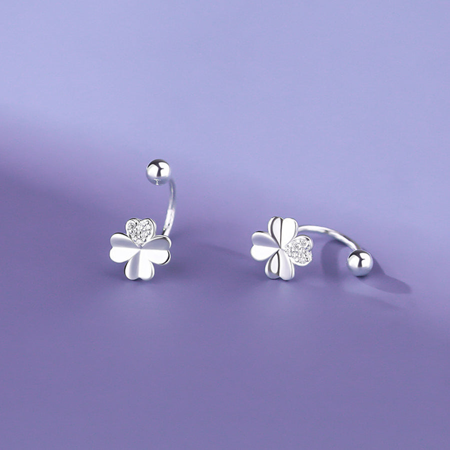 Sterling Silver Cubic Zirconia Four Leaf Clover Piercing Earrings