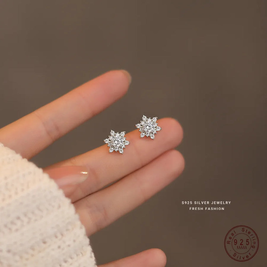 Sterling Silver Snowflake Stud Earrings