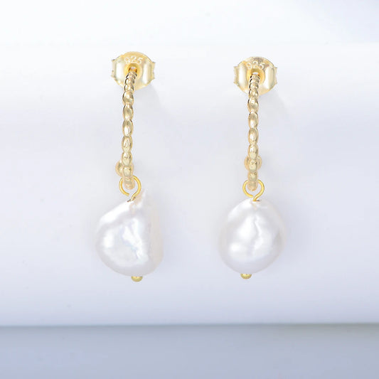 Gold Plated Irregular Pearl Earrings