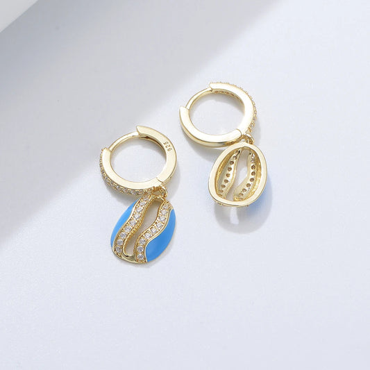 Gold Plated Sterling Silver Blue Enamel Sea Snail Earrings