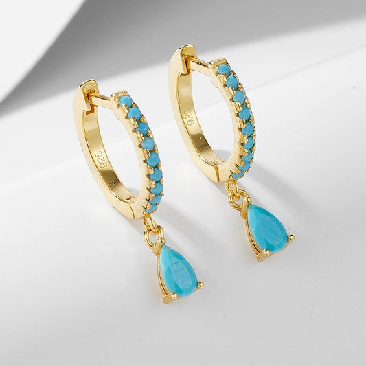 Gold Plated Sterling Silver Created Turquoise Drop Earrings