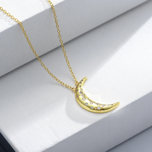 Gold Plated Sterling Silver Crescent Moon Necklace