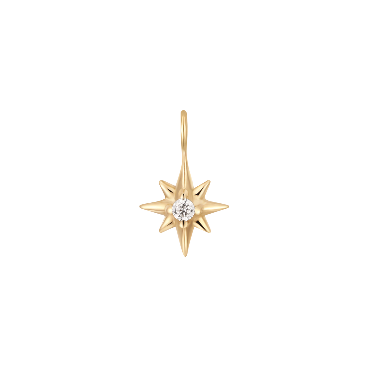 14K Solid Gold Compass Star Diamond Charm